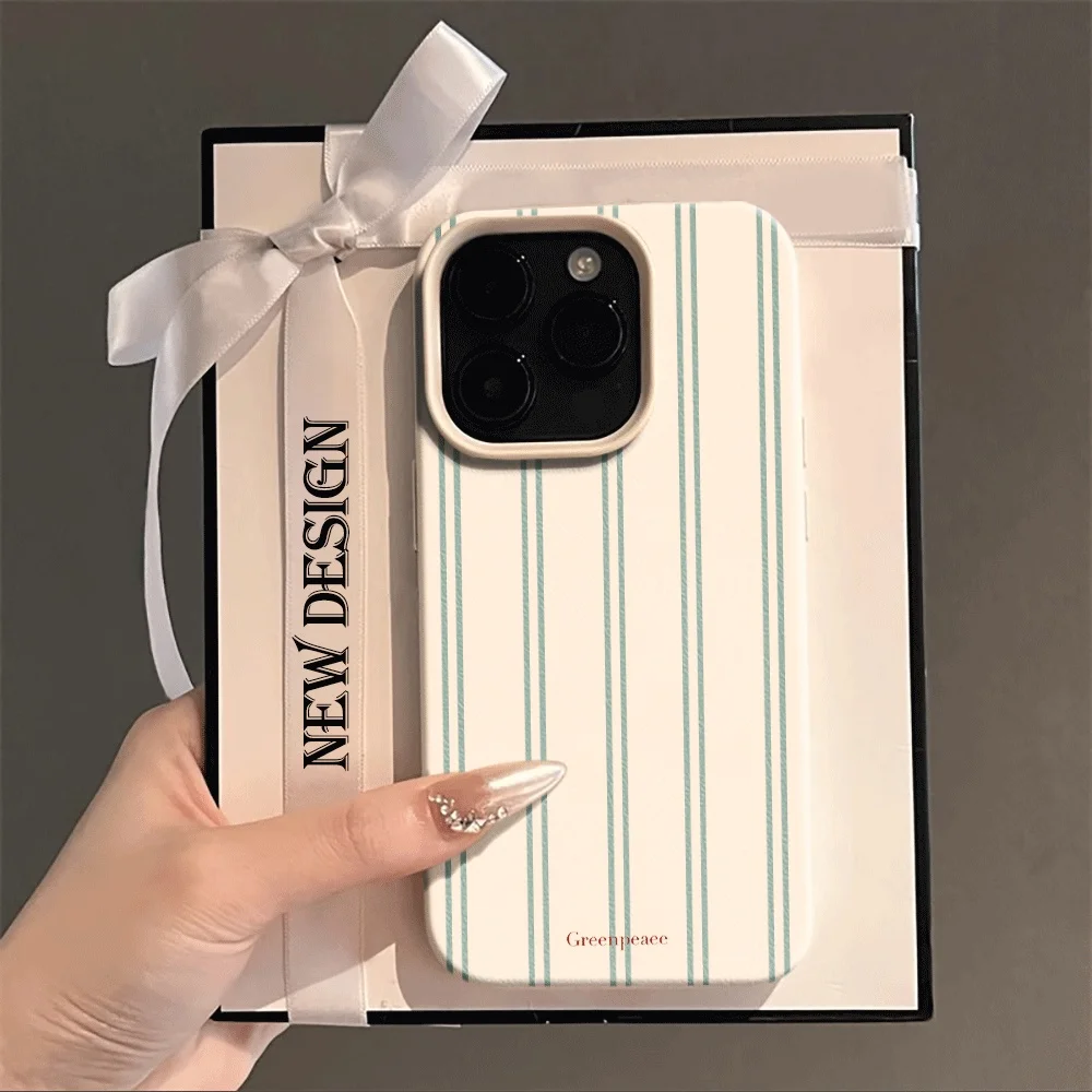 Koreanischer Stil Rosa-Weiß Gestreifter Handyhülle für iPhone 17 16 15 14 13 12 11 Pro Max Plus 17 X XR Silikon Matt Weiche Hülle – Detail 1