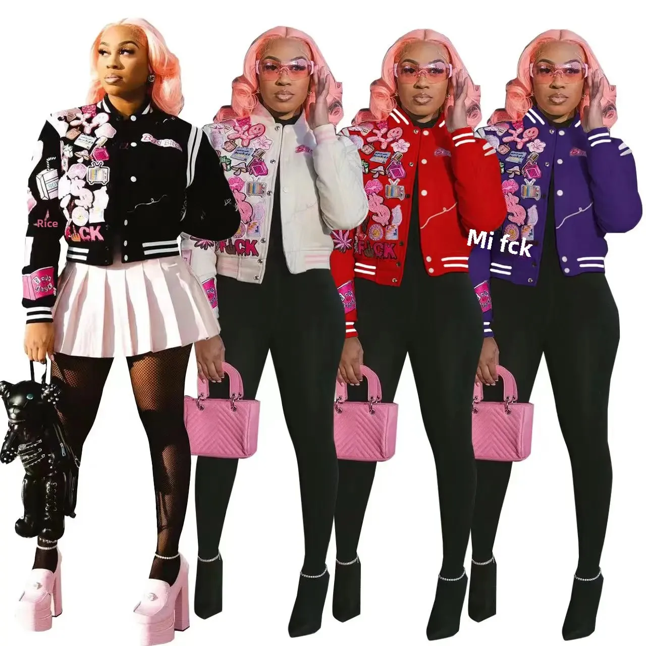 حجم كبير WB9150 حجم كبير المرأة المألوف المطبوعة زر الضغط الكرة سترة عبر الحدود السلع سميكة رقيقة لفصل الشتاء... #1