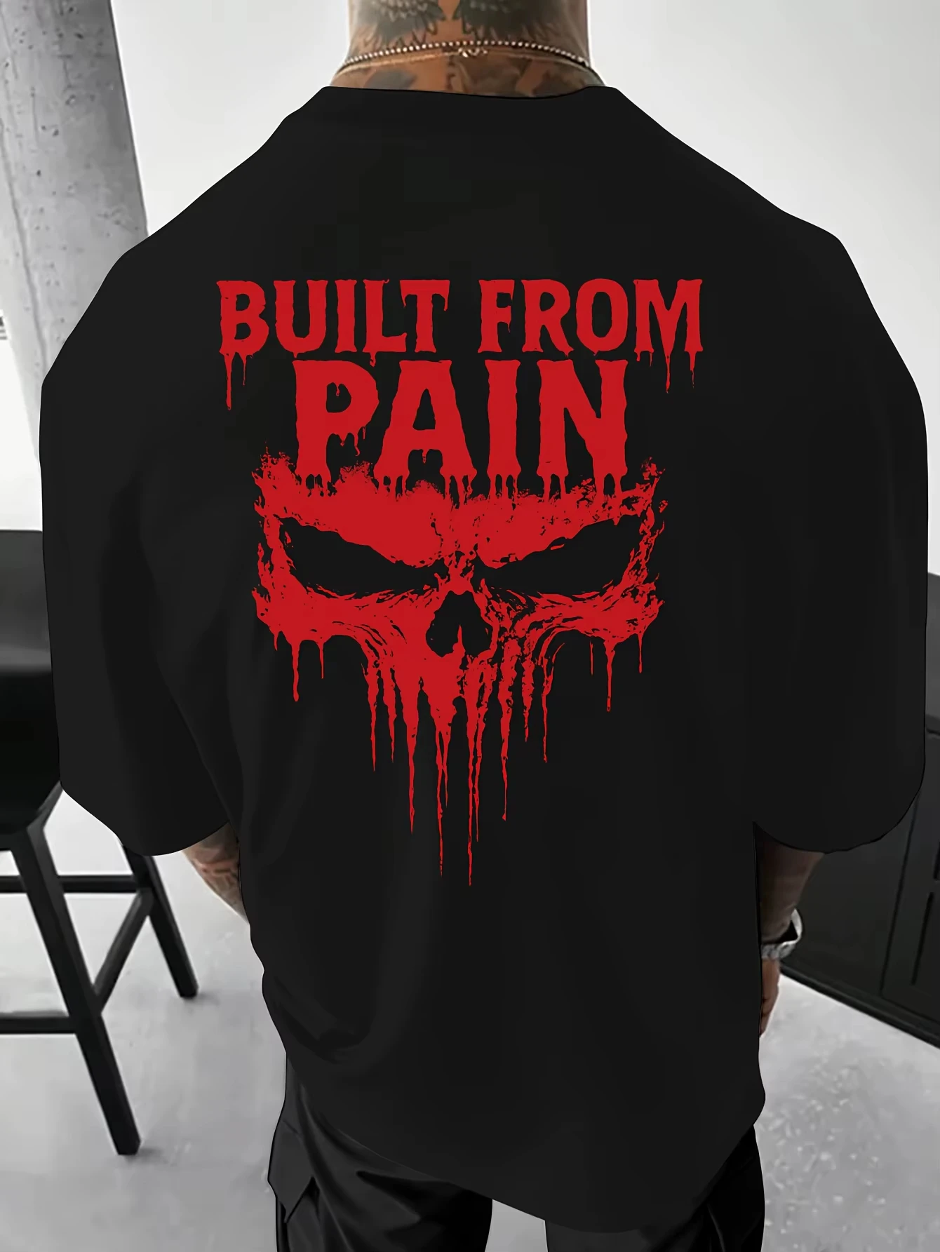 American Dark Style Crew-neck T-shirt with Summer Men's Skull Pattern Suitable for Outdoor Activities Breathable Short Sleeve