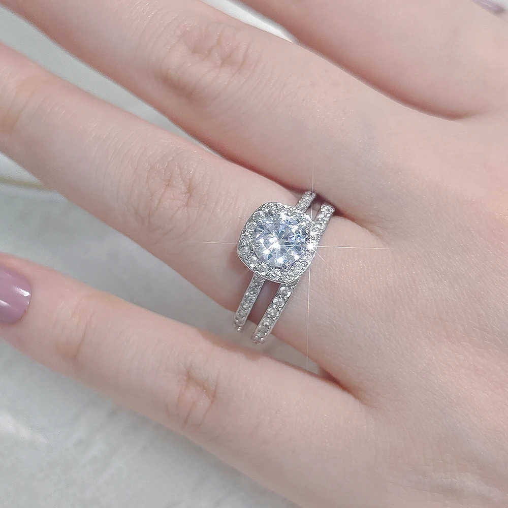 2024 New Luxury Cushion Silver Color Designer Engagement Ring Set for Women Anniversary Gift Free Shipping Items R5604-r4211a