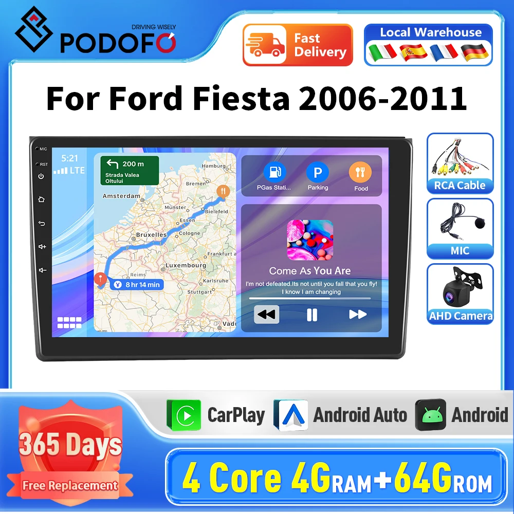 Podofo Android Car Radio Multimidia Video Player Navigation GPS For Audi A4 2002-200 2din WIFI Carplay Head Unit