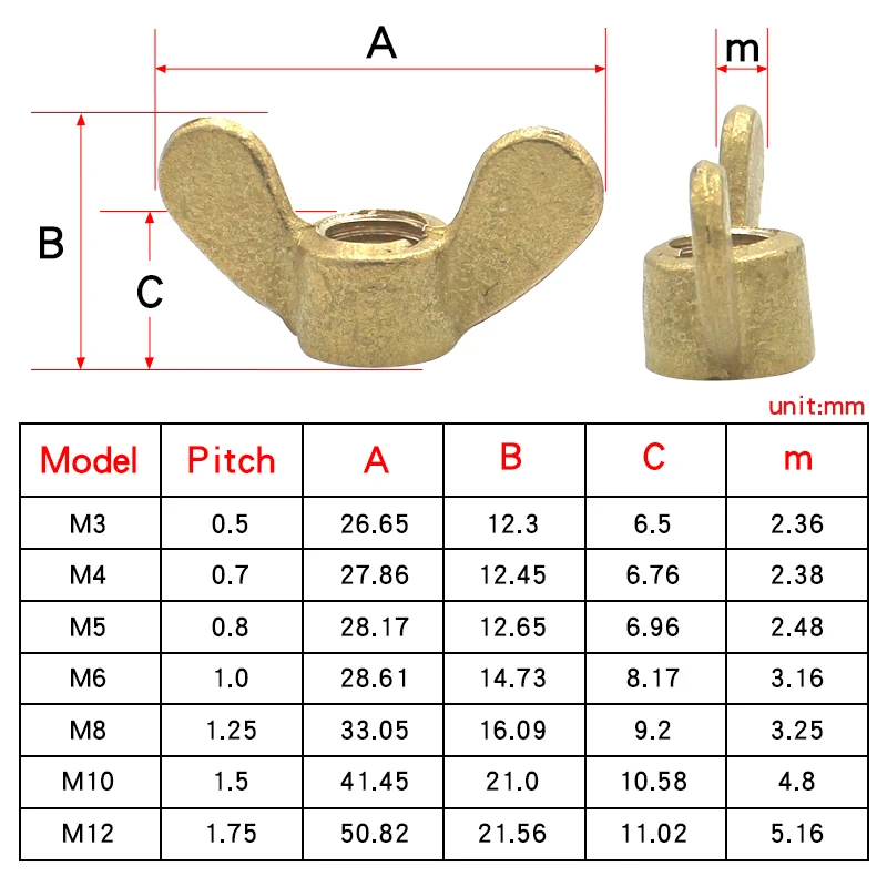 GB62 Brass Butterfly Nut Copper Butterfly Nut M3 M4 M5 M6 M10 M12 M14 Hand Tightened Wing Nut Big Ear