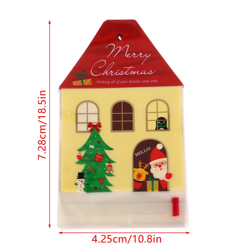 50Pcs Christmas Santa Claus House Shape Candy Gift Bags DIY Cookie Packaging Bag Merry Christmas Party Decoration