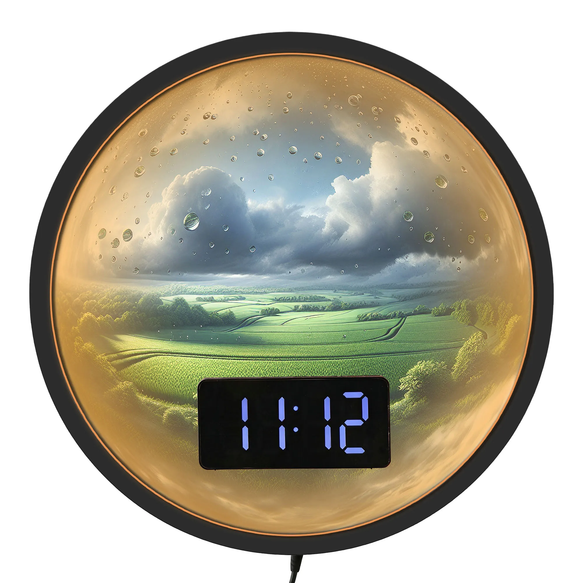Nature Country Farmland LED Night Light Wall Clock with 12/24 Hour Timer Temperature Calendar Date For Home Cottage Living Room