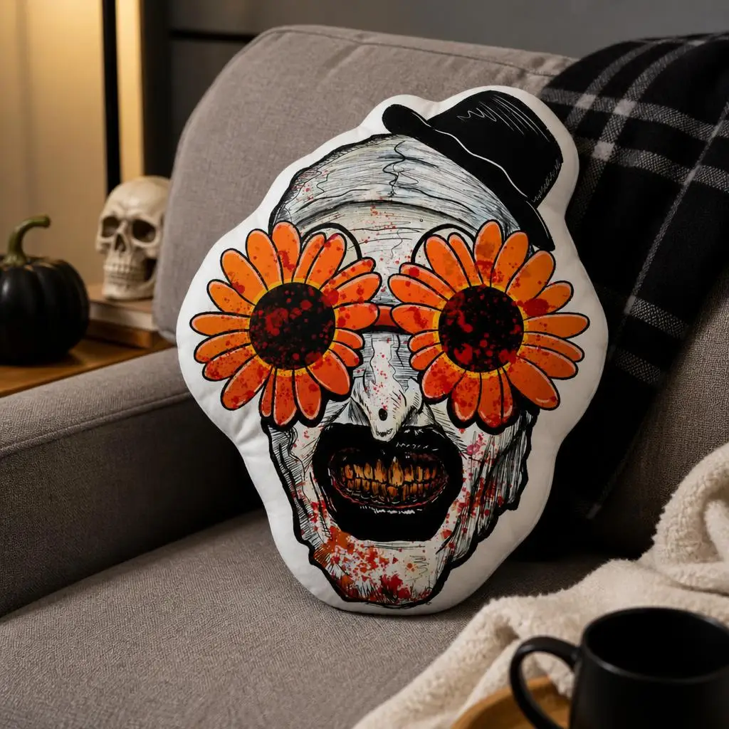 Art The Clown Terrifier 2 Sunflower Sunglasses Plush Pillow Cushion Irregular Stuffed Throw Pillow Home Decor Gift Bed Couch