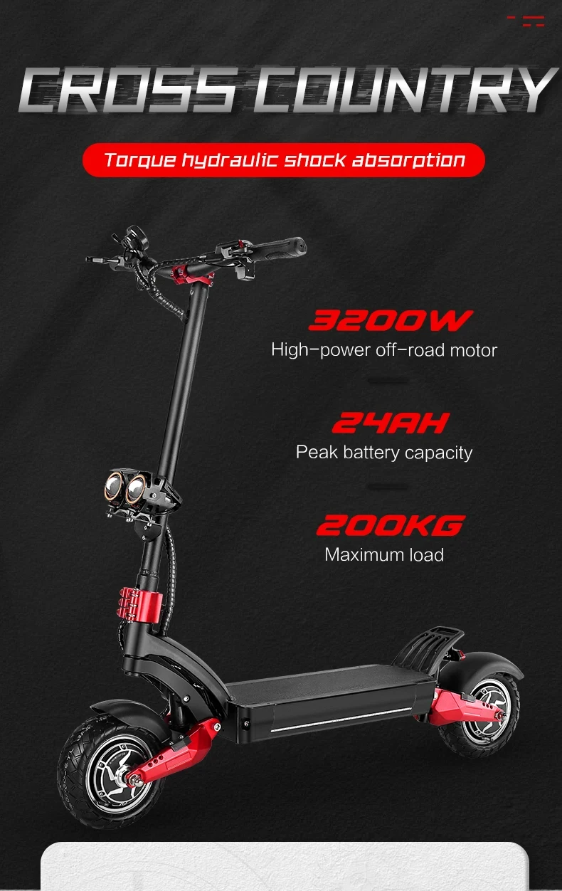 10-inch Tire Electric Scooter 52/60V3200W Dual Brive Folding E -Scooter Off-road Hydraulic Shock Absorption Two-Wheel E- Scooter