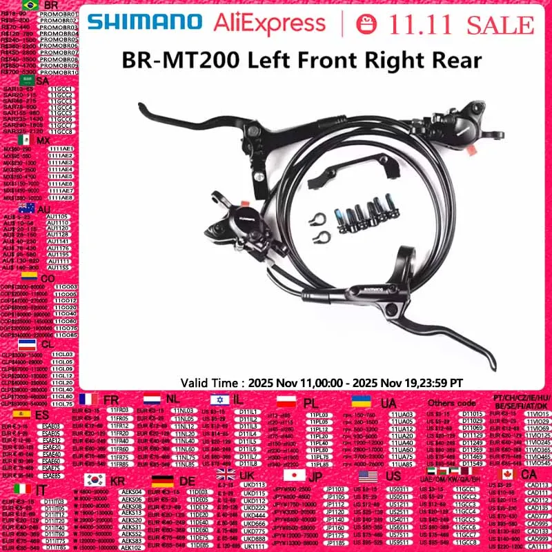 

Shimano MT200 Тормоз BL BR MTB Гидравлический дисковый тормоз для электронного велосипеда Велосипедный электрический велосипедный тормоз Левый передний правый задний тормоз