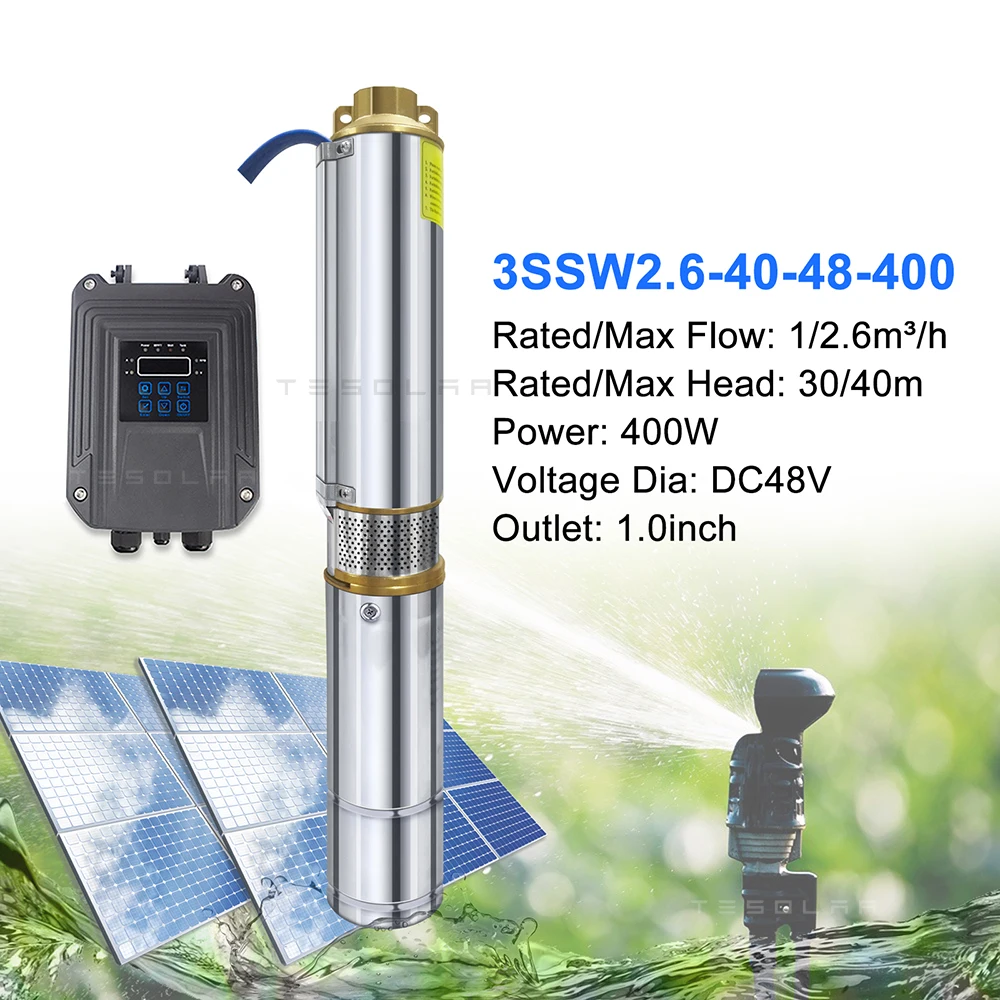 400W 48V Solar Water Pump Booster 3 inch Pond Deep Well DC Controller Panel Price Mini Borehole Submersible System