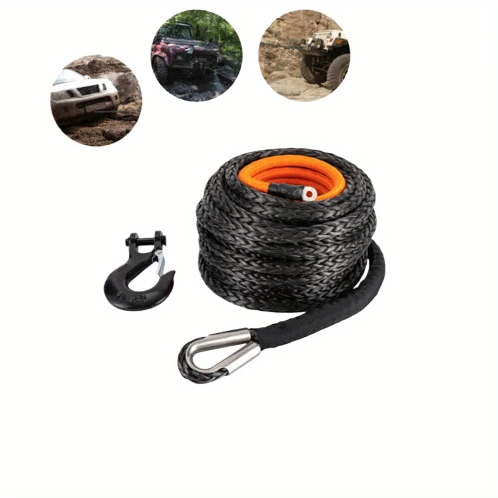 

76-foot synthetic winch rope with sheathed heavy-duty recycled cable, atv, utv and off-road vehicles | 35,000 pounds capacity