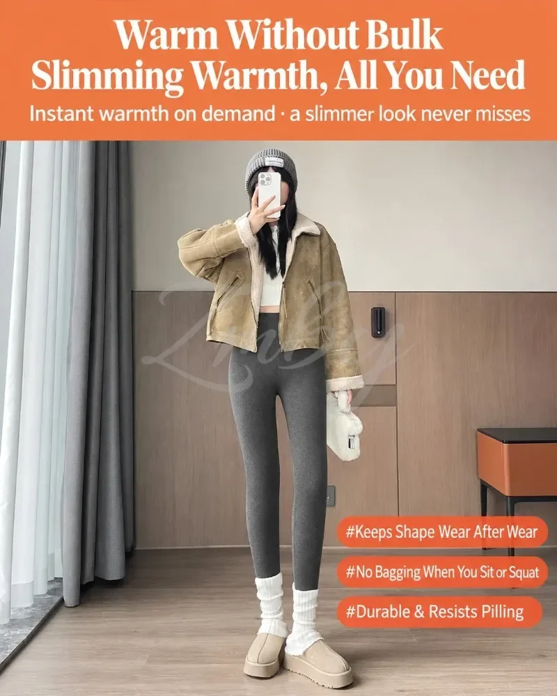 Women's Extra Thick Warm Fleece Lined Winter Leggings Elastic High Waist Thermal Pants Woman Slim Fit Solid Knit Long Trousers