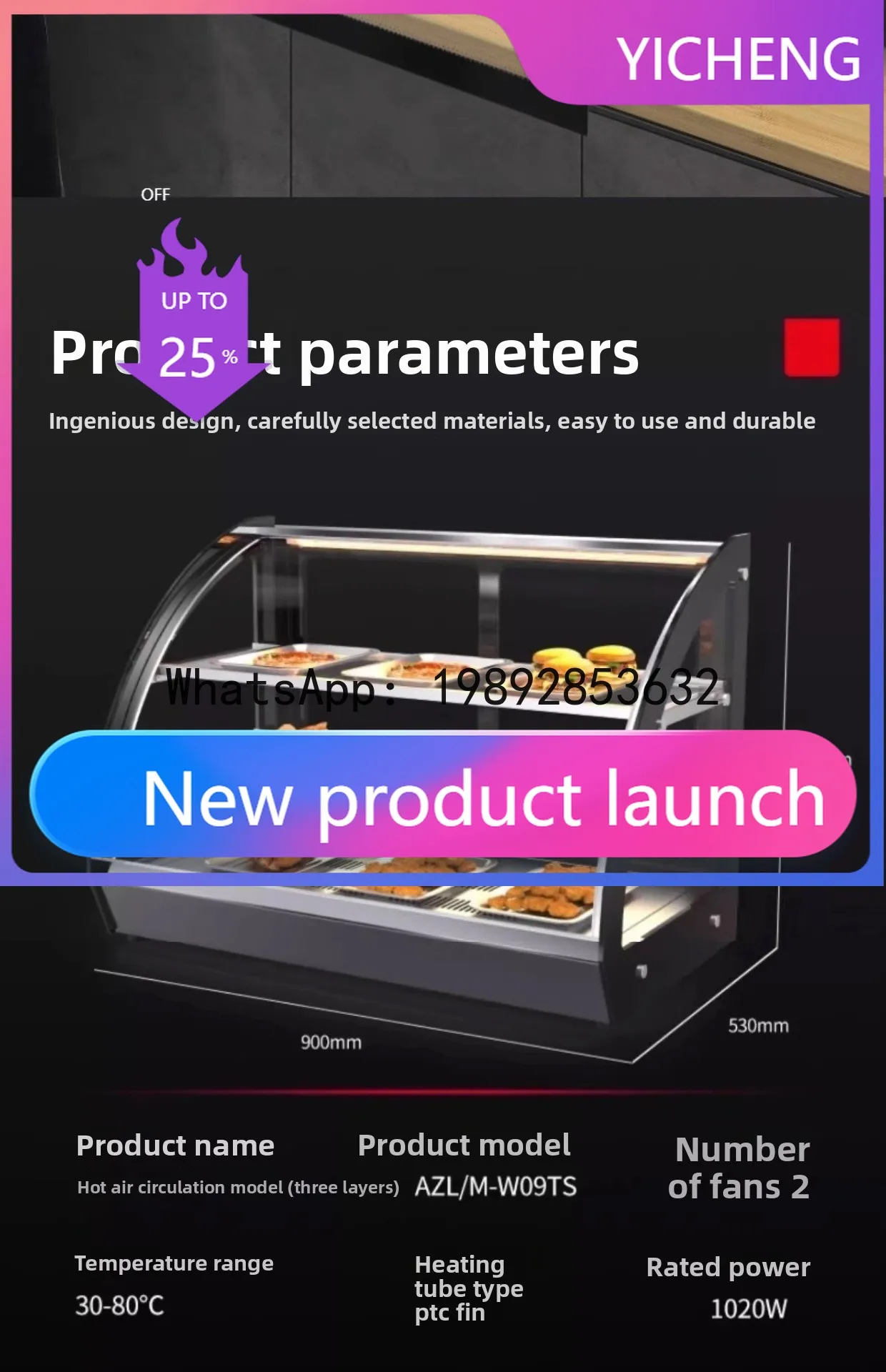 

H2 Commercial Display Thermal Insulation Cabinet Heating Thermostat Cabinet Hamburger Fried Chicken Roast Duck Desktop