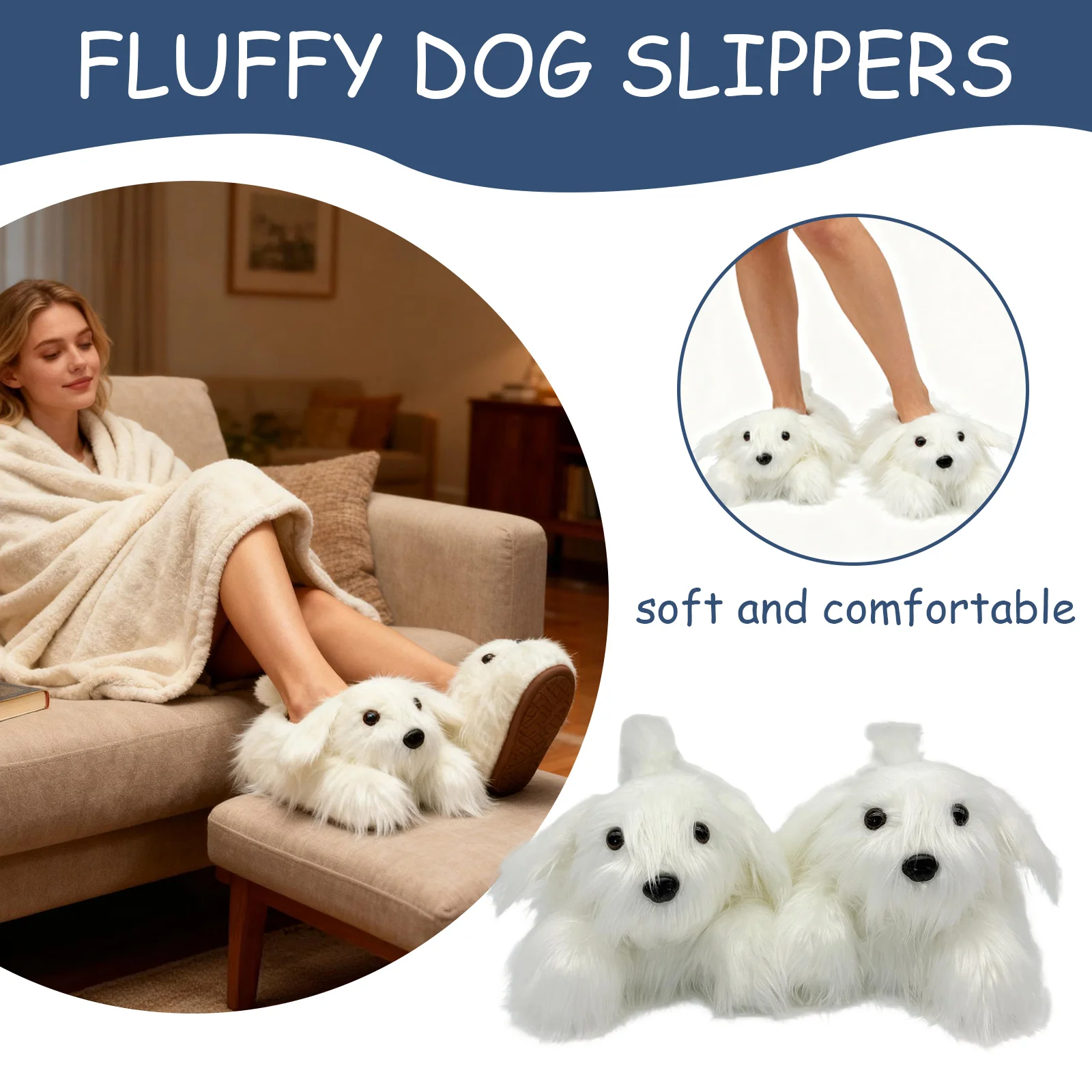 One Size Cute Cotton Slippers For Women With Plush Lining And EVA Upper Soft Warm Winter Indoor Home Use Thick Base Anti-Slip