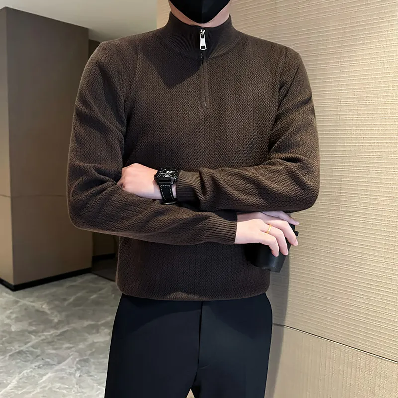 

Мужской вязаный свитер на молнии, теплая внутренняя одежда, маленький размер, осень-зима, модное волокно из полиэстера, длинный свеч, стандартная посадка