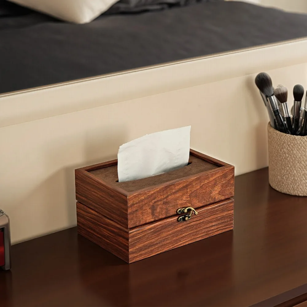 

Creative Retro Wooden Tissue Box Decorative Elegant Tissue Rack Natural Grain Square Napkin Storage Box Restaurant