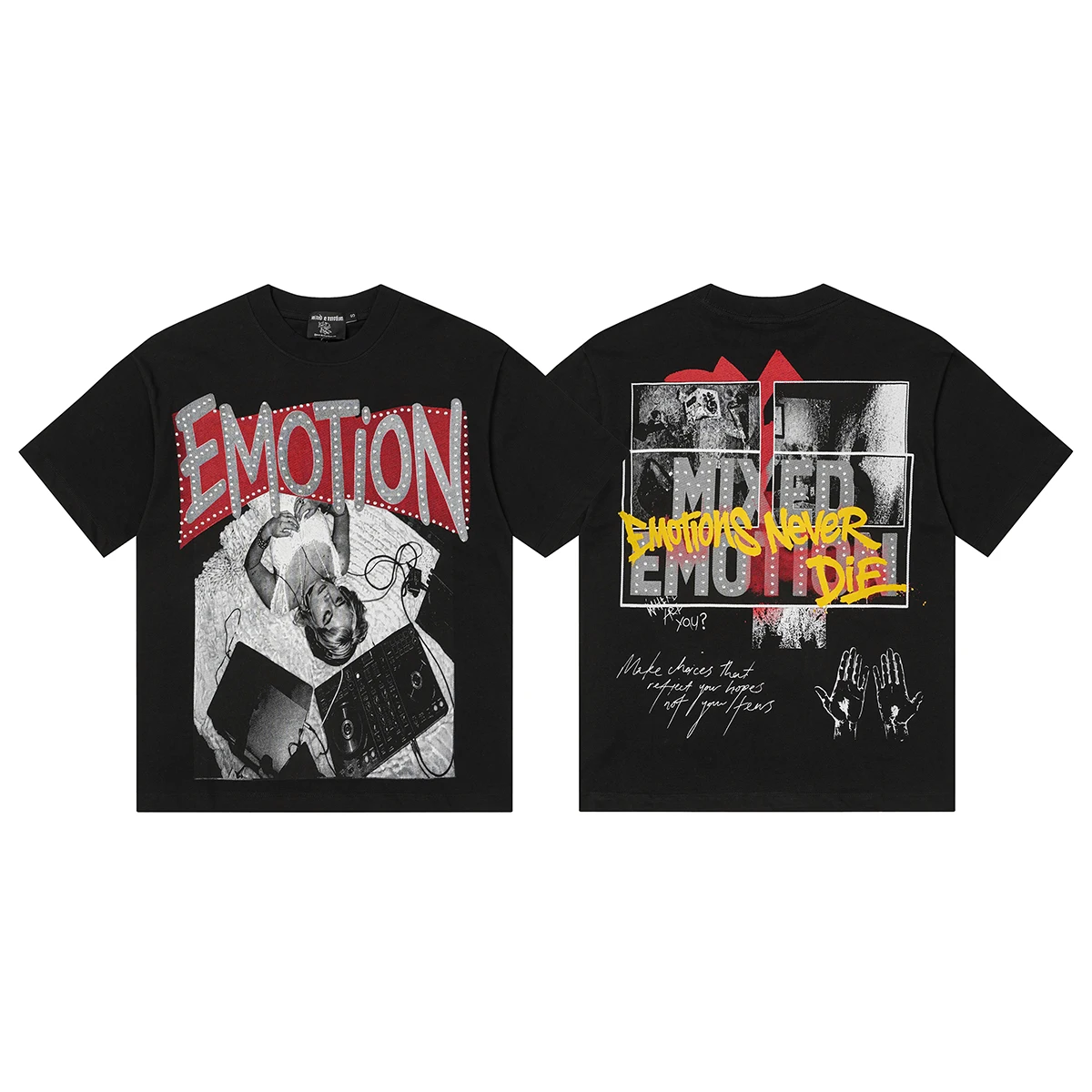 New MIXED-EMOTION Rhinestone printed pattern 100% cotton Men Women T-shirt Loose casual Shinning Diamond Tees Oversized Top