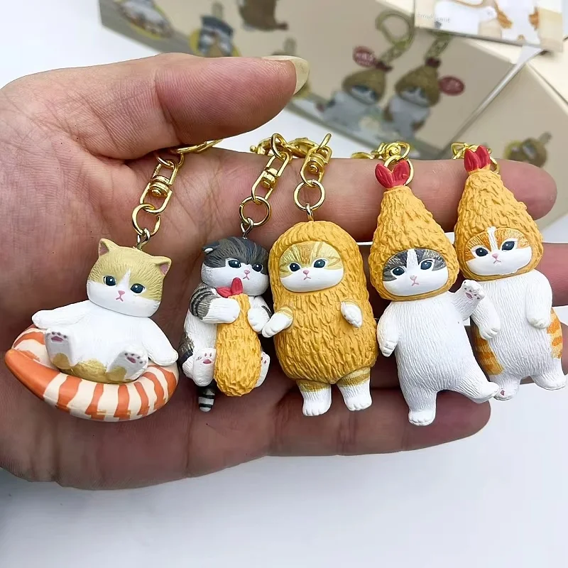 Spot Japanese KITAN Mofusand Fried Shrimp Meat Cat Twisted Egg Wearing Headset Shark Cat Trendy Play Cat Pendant Keychain Gift