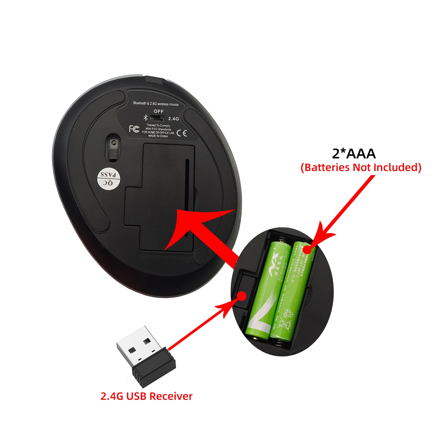 Ratón inalámbrico de Doble Modo, dispositivo Vertical ergonómico con retroiluminación para tableta, PC y portátil, 2,4G, USB, Bluetooth 5,1, LED, batería