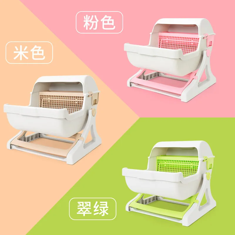 Cat Toilet Extra Large Semi-automatic Pet Toilet Semi Enclosed Cat Litter Box Environmentally Friendly Material