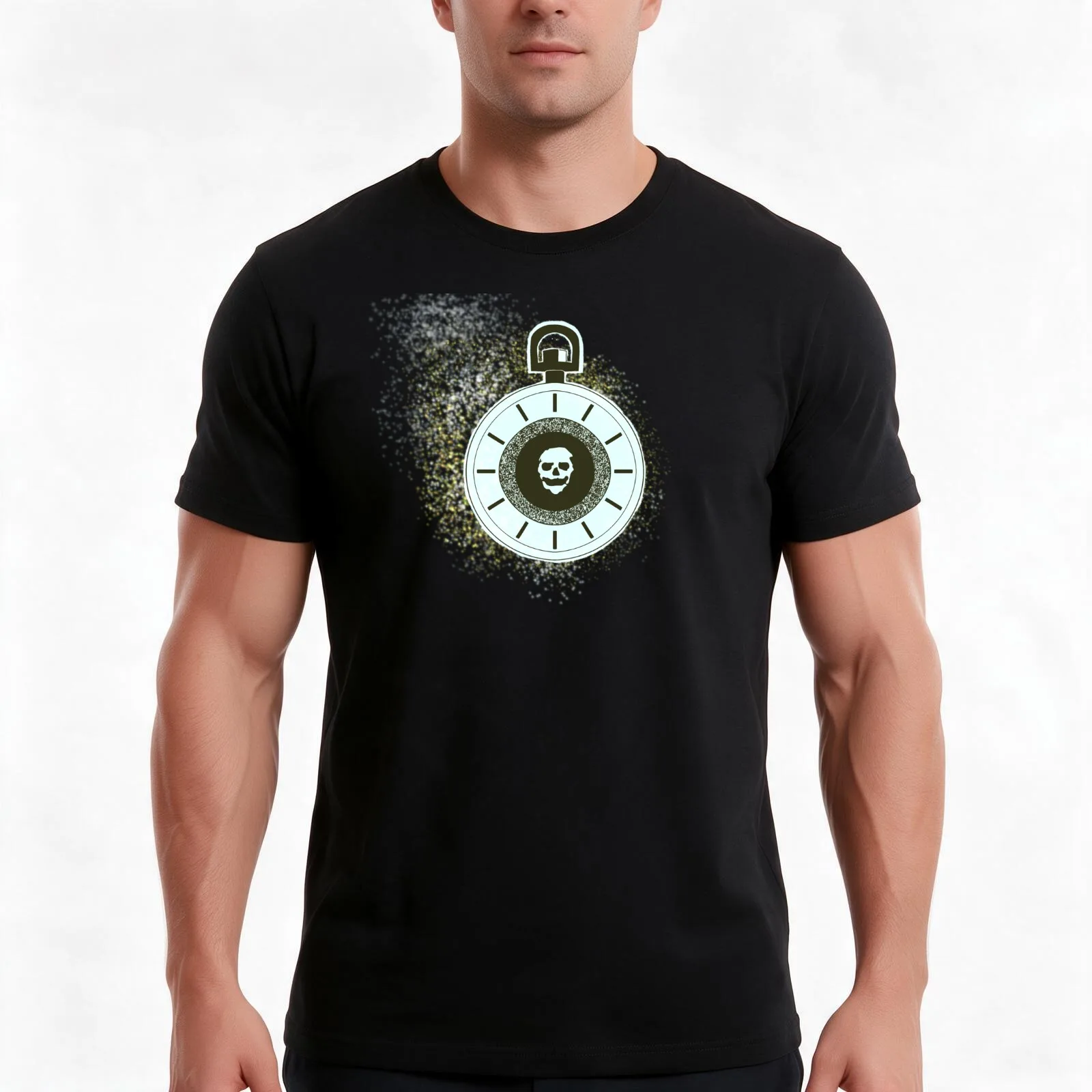 Memento Mortem Pocketwatch T-Shirt, Summer Casual Cotton Tee, Oversized Streetwear Tops, Vintage Graphic Print, Unisex Men Women