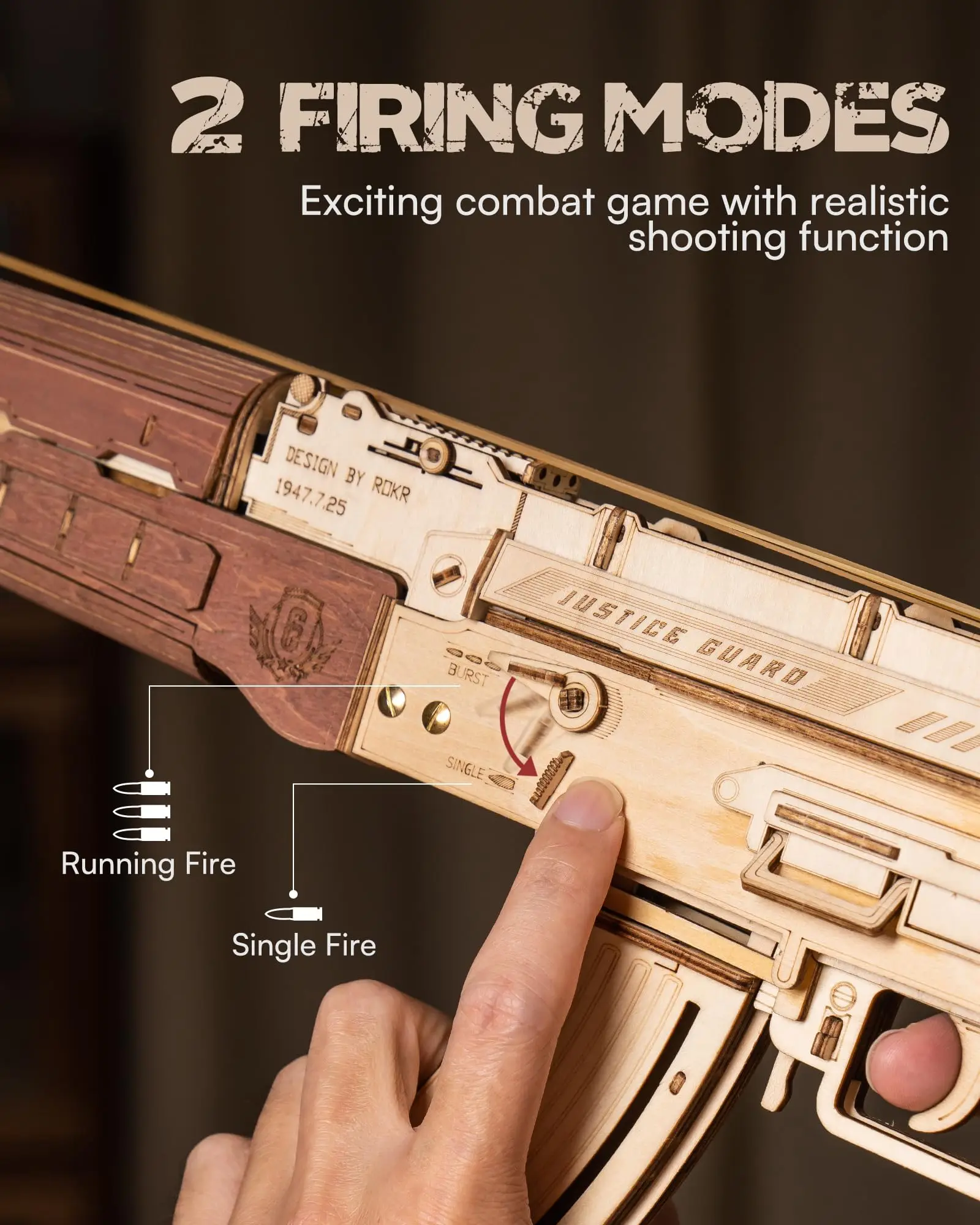 Robotime Rokr Automatic Rifle AK47 3D Wooden Toys Gun Funny DIY Building Block Toys for Kids Adults Justice Guard Wooden Puzzle