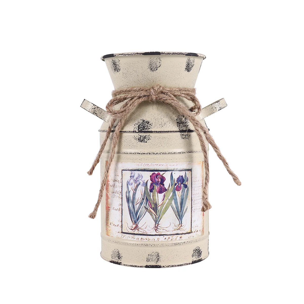 A1413Z~Shabby Table Gift Arrangement Craft Home Decoration Vintage Pots Iron Bucket Wedding Flower Vase Rural Style -Beige