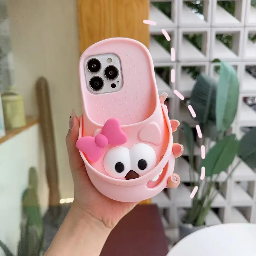 

Bows Beach Shoes Phone Case, Creative Hole Shoes, Funny Dog Silicone iPhone Case Funny Expression Slippers Protection Case