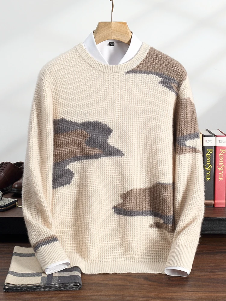 

TLOML новый мужской 100% кашемировый свитер, толстый жаккардовый пуловер с круглым вырезом и облаком, осень-зима, кашемировый трикотаж, повседневные мягкие теплые топы