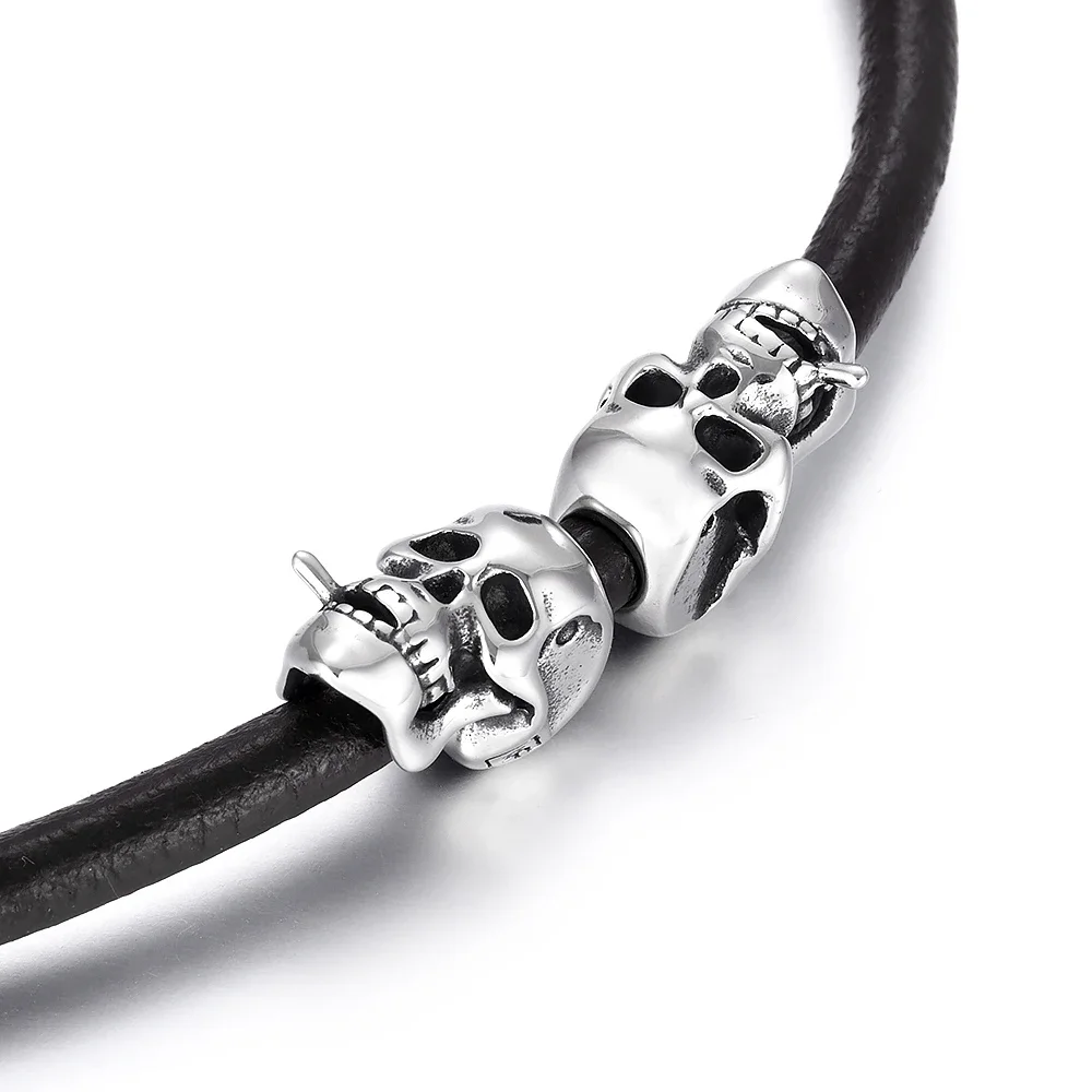 Stainless Steel Beads Skull Metal Large Hole 6mm Charm Slider DIY Men Bracelet Making Supplies Handmade Jewelry Findings