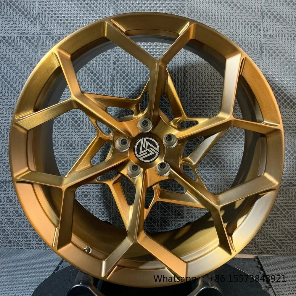 Custom 1-Piece Forged Wheels 19 20 21 Inch Brushed Bronze Geometric Cut 5 Spoke Rims 5x112 5x120 for