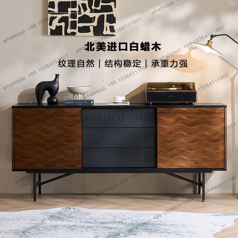 Medieval style dining side cabinet, retro style living room, black walnut color, multi-functional storage cabinet