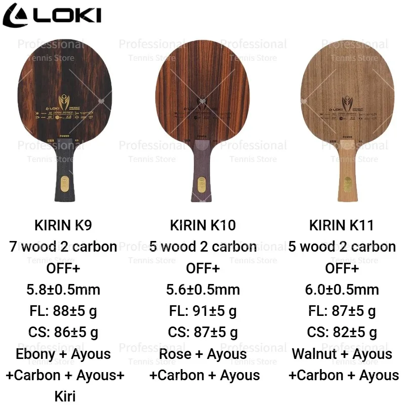 Original LOKI KIRIN K9 K10 K11 Table Tennis Blade Professional Carbon Fiber OFF+ Ping Pong Blade with Stiff Surface Material