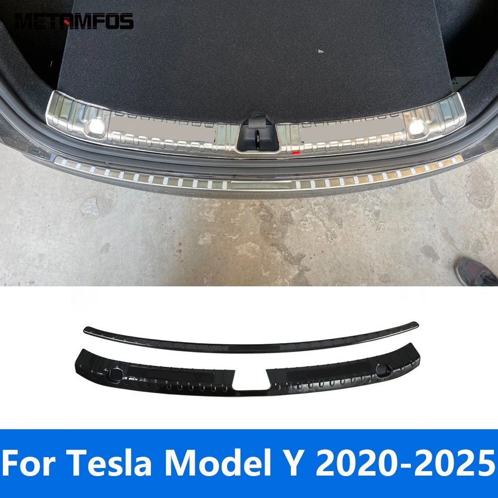 

For Tesla Model Y 2020-2024 2025 Carbon Fiber Color Rear Trunk Bumper Foot Plate Tail Door Sill Scuff Guard Plate Accessories