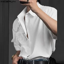 INCERUN 2024 Men Shirt Patchwork Lapel Short Sleeve Streetwear Summer Men Clothing Loose Korean Fashion Casual Male Shirts S-5XL