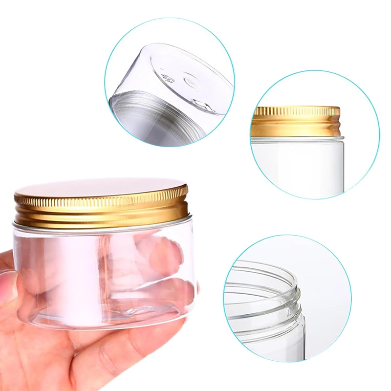 12Pcs 30/50/60/80/100/120/150ml Gold Plastic Storage Jars Empty Cosmetic Cream Sample Pot  Food Sealed Jar Kitchen Containers