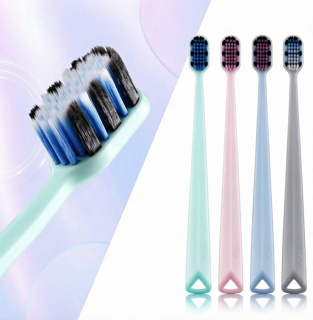 Manual Toothbrushes, Pack of 4, Wide Head, High-Density Rotating Soft Bristles, Adult-Sized Toothbrushes, Comfortable Teeth Cleaning Oral Care Brush, Family Pack