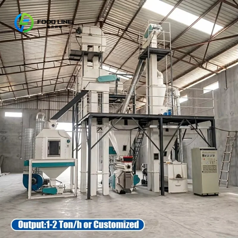 Customized CE ISO 1-2t/h Feed Manufacturing Plant Complete Chicken Cow Feed Pellet Production Line for Poultry Cattle Farming