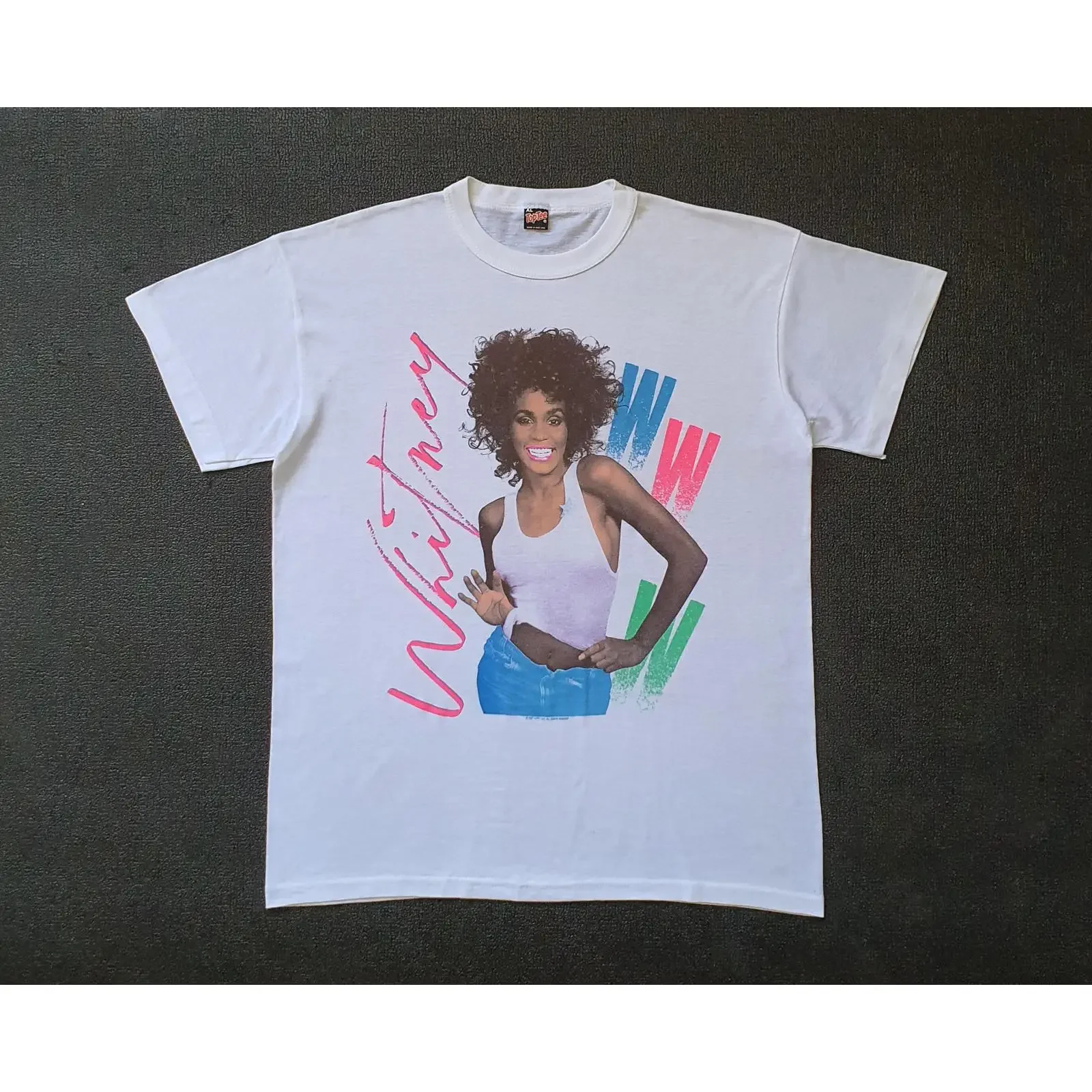 Vintage 1987 WHITNEY HOUSTON Promo T shirt size L Rare 80s R amp B Pop Soul Hip Hop Fly Girl Rapper Concert Diva 1980s tee