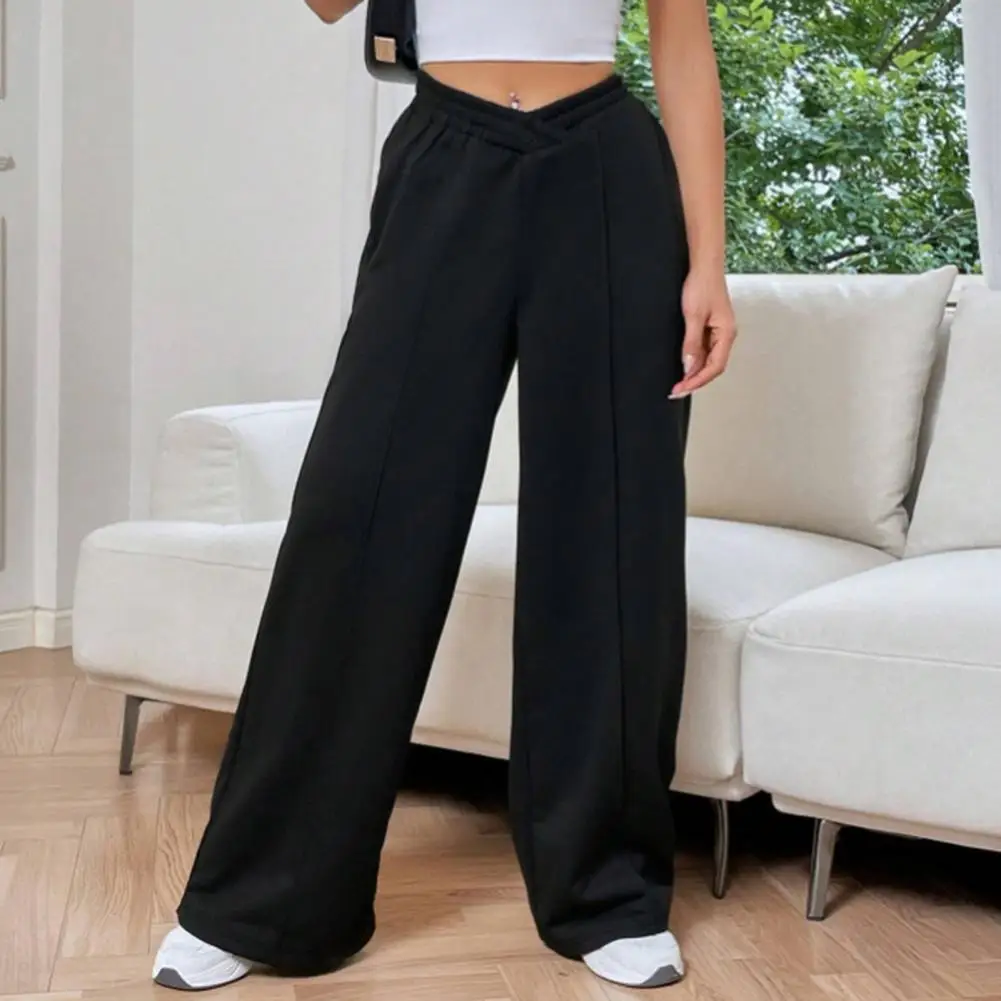 Versatile Wide-leg Pants Stylish Women's V-shaped High Waist Wide Leg Pants for Daily Wear Comfortable Loose Fit Sweatpants