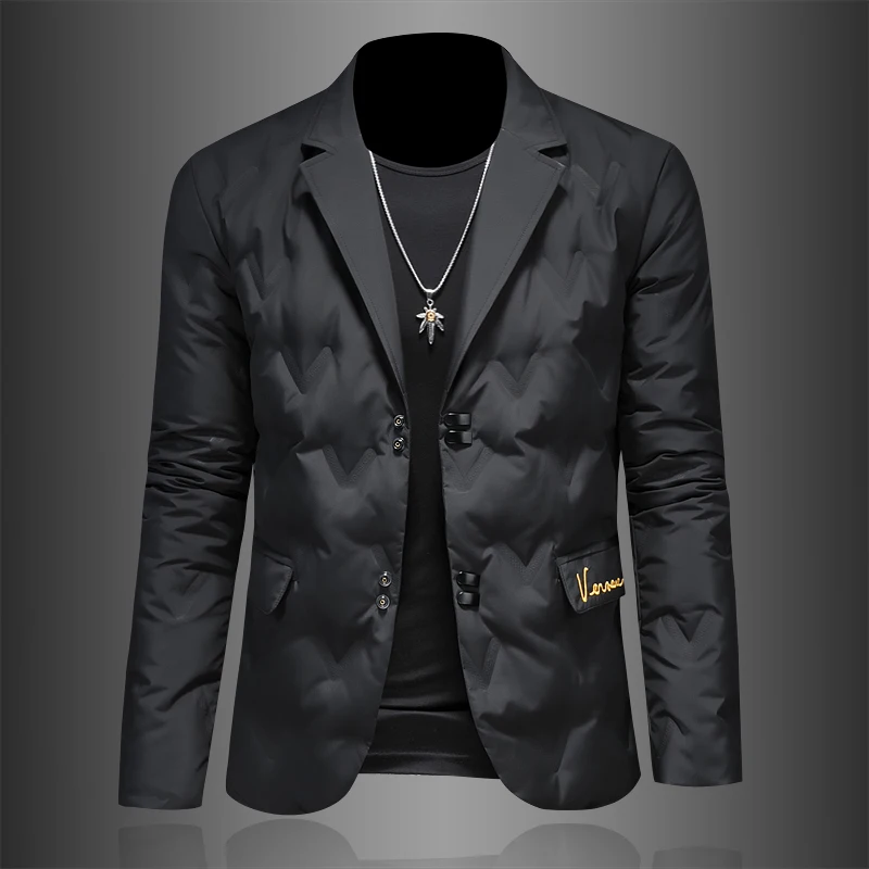 Autumn Winter Embroidery Men's Down Coats Luxury Solid Color Single Breasted White Duck Down Male Blazers Man Overcoats