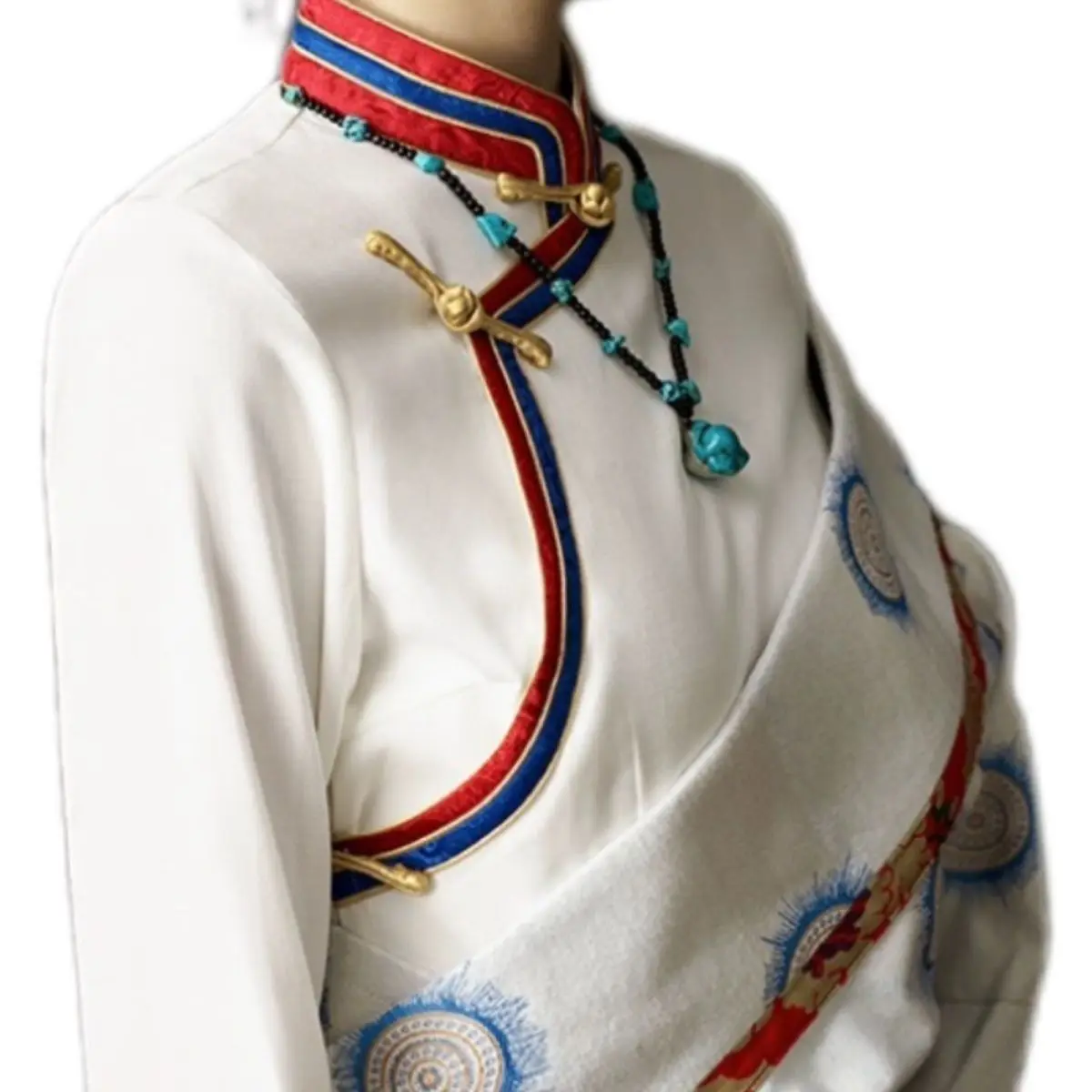 

Tibetan ethnic clothing new women's red and blue double strip high-end shirt looks thin