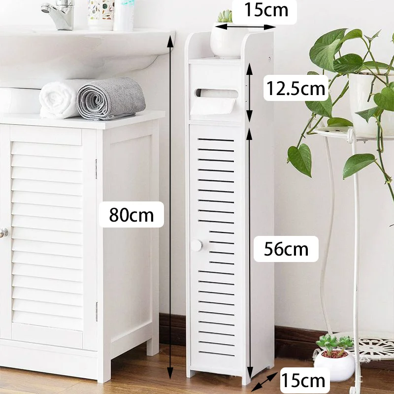 Weißer, hoher, schmaler Aufbewahrungsschrank, freistehender, schmaler Organizer für die Toilette im Badezimmer, multifunktionales Regal für Badezimmer, Schlafzimmer und Wohnzimmer.