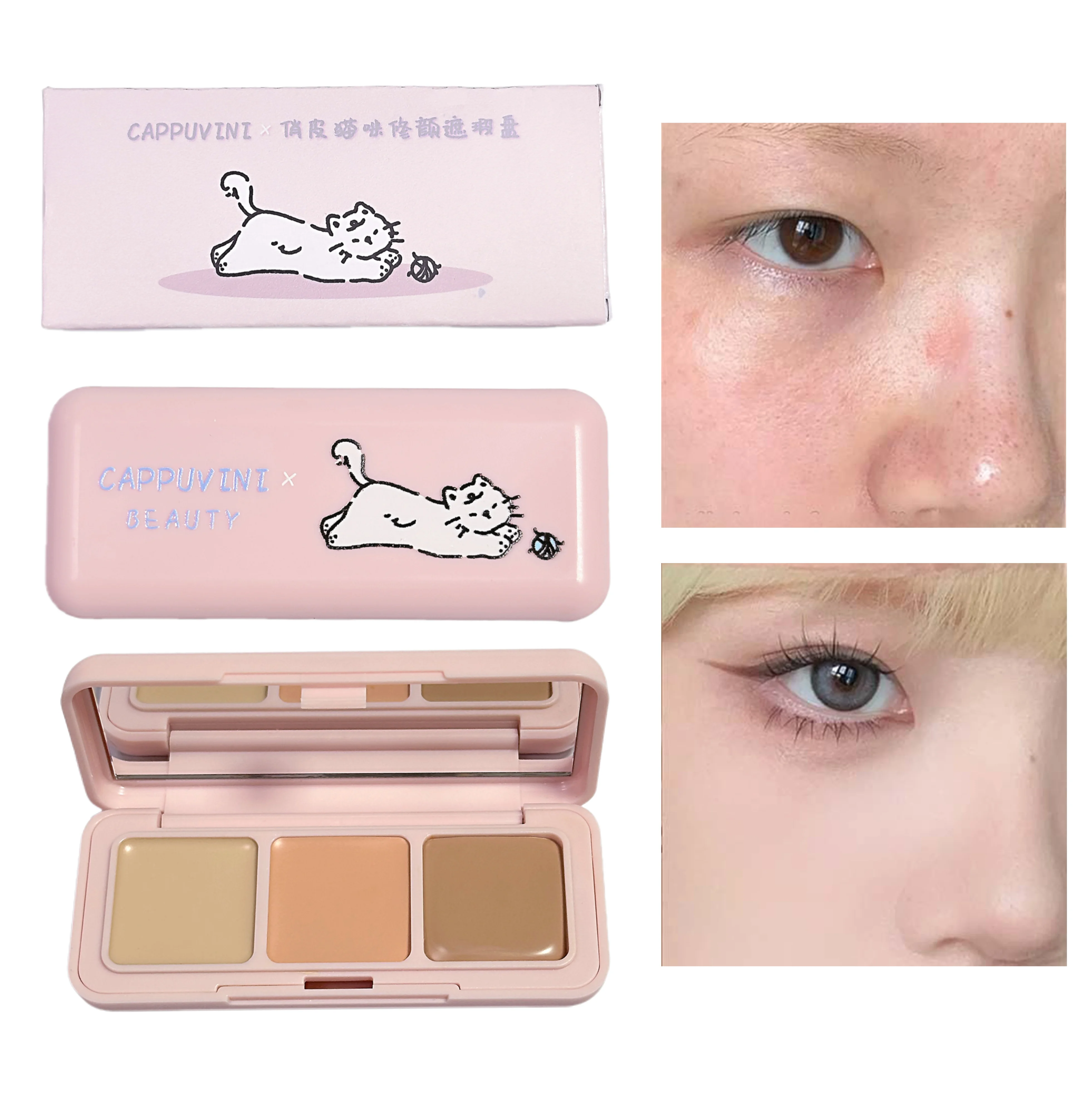 3 Colors Playful Cat Concealer Cream Moisturizing Texture to Cover Acne Marks & Dark Circles Brighten Dull Facial Cosmetics