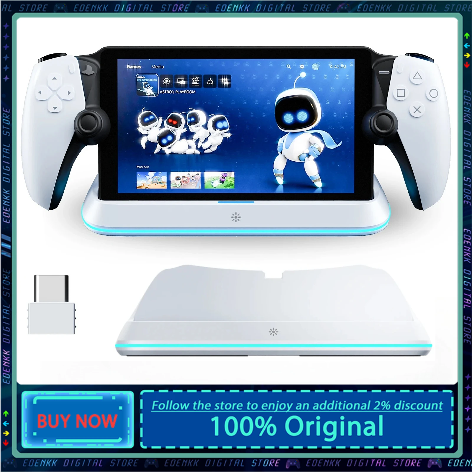 

New Charging Dock Station for PlayStation Portal 7 RGB Light Modes Console Charger Stand with Tri-Protection Safety charging