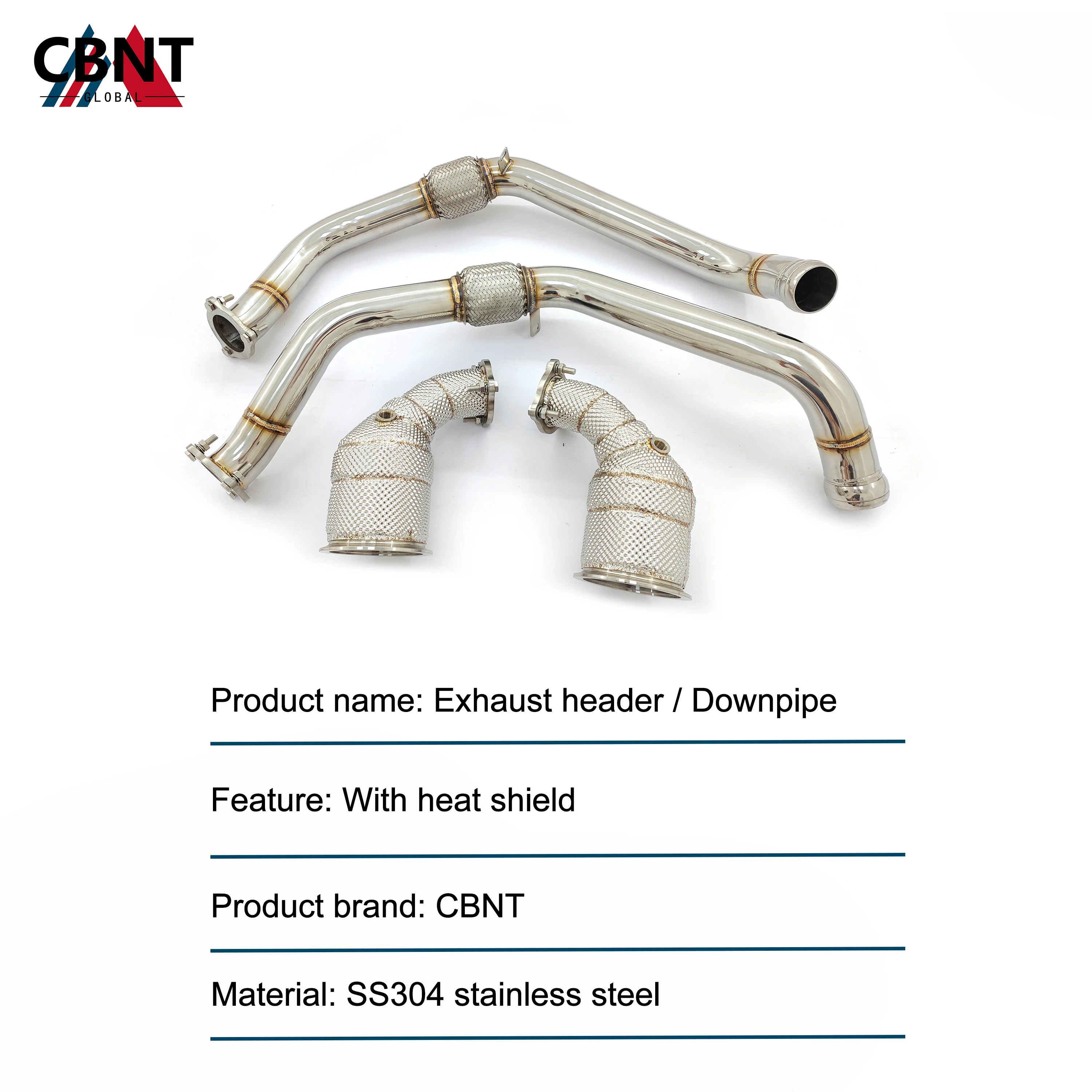 CBNT Exhaust Pipe System for Porsche Panamera 971 2.9T Front Pipe & Downpipe with Heat Shield SS304 Tuning Exhaust Header