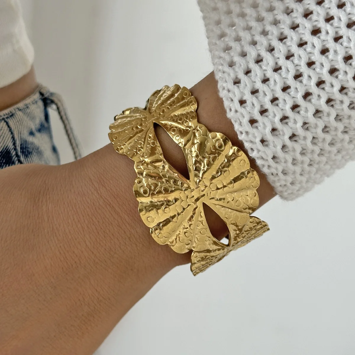 Edelstahl Doppelschicht Ginkgo Blätter Offene Manschette Armbänder Für Frauen Männer Übertrieben Unregelmäßige Blatt Pflanze Armreifen Schmuck