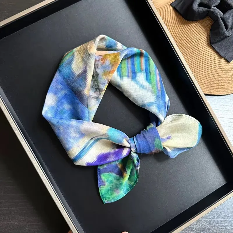 

30% шелк, 70% хлопок, шарф, бандана, женские квадратные шарфы, платок, модная повязка на голову в горошек, леопардовый хиджаб, шали, бандана, платок