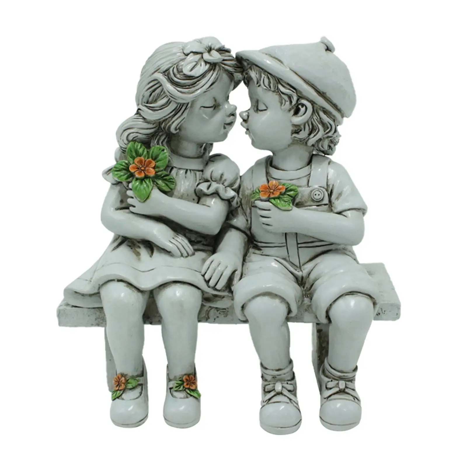 Boy and Girl Kissing Statue Collectible Tabletop Centerpiece Modern Resin Ornament for Farmhouse Holiday Yard Desktop Home