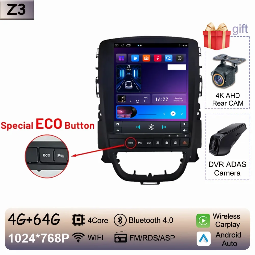9.7 inch Carplay Draadloze Android Auto Voor Opel Astra J 2009-2015 Autoradio Multimedia Touch QLED Scherm Geen 2din DVD WIFI DSP