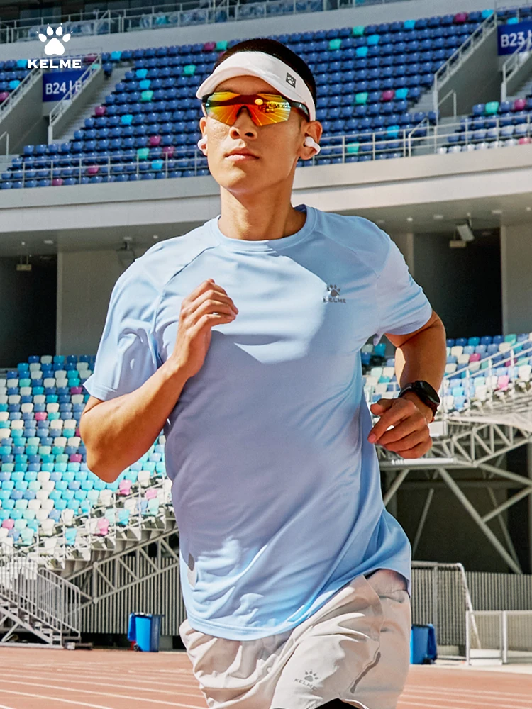 Kelme メンズ アウトドア ランニング Tシャツ ラウンドネック 通気性 スポーツ トップ フィットネス トレーニング 速乾性服 サッカー 半袖