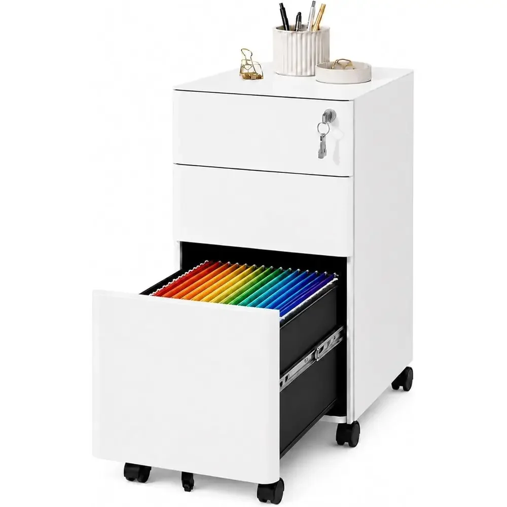 Rolling Printer Stand with Lock, 11.8 Wide, Under Desk, White Filing Cabinet, Fits Legal/Letter/A4, Home Office, 17.7 D x 11.8 W